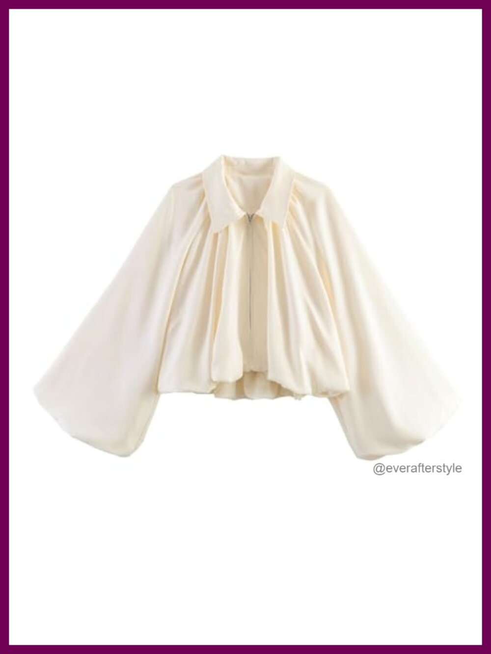 Women's Puff Sleeve Cropped Bomber Jacket Zip Up Pleated Loose Fit Casual